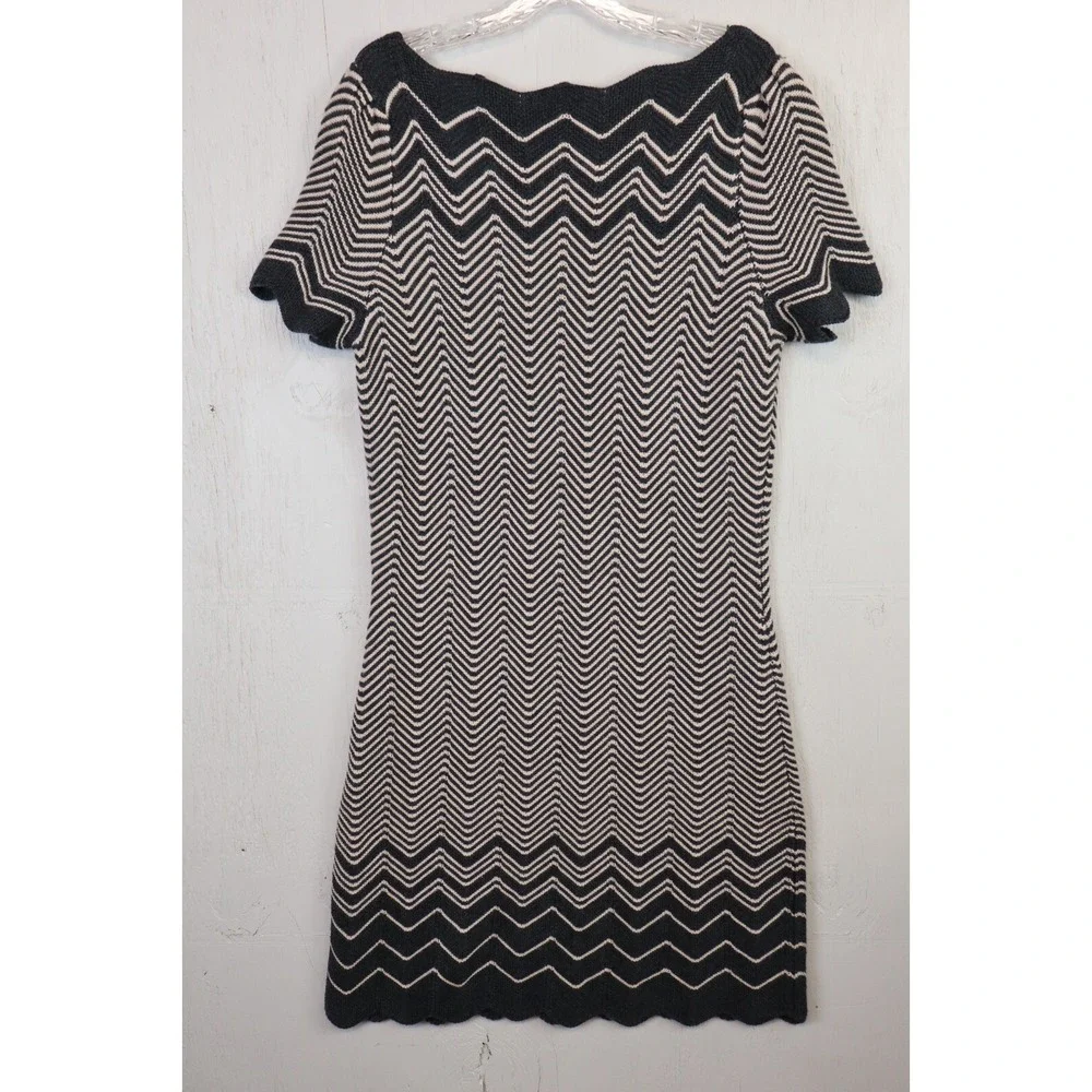 Tory Burch Kent Sweater Dress Chevron Knit Merino Wool Womens Size L Gray